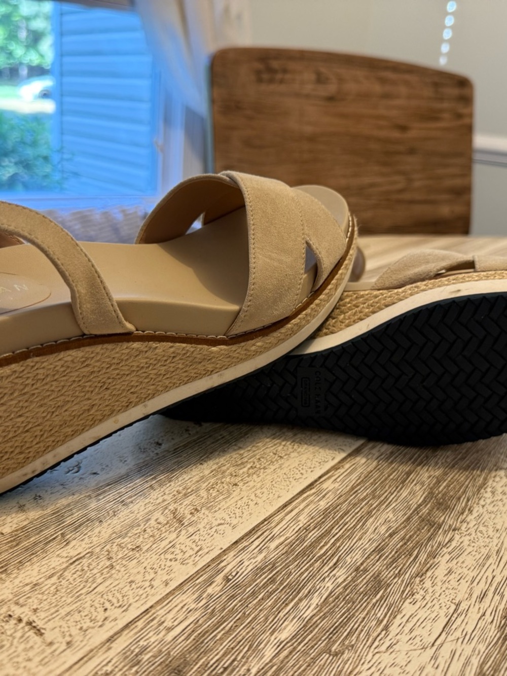 Cole Haan Beige Espadrille Wedge Slide Sandals